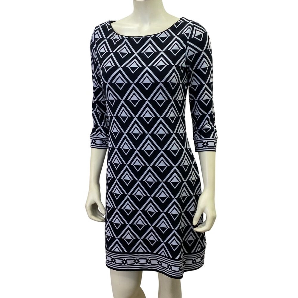 White House Black Market Geometric Patterned 3/4‎ Sleeve Dress Sm